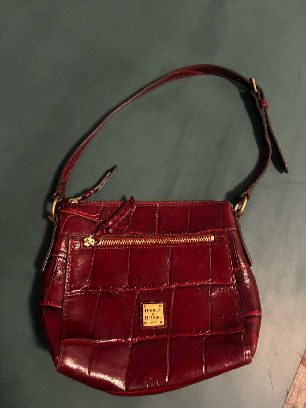 Dooney & Bourke Burgundy Croc Embossed Leather Shoulder Bag Vintage